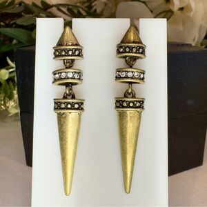 Antique Gold Spike Drop Statement Earrings. Post stud Dangle. Unique & Fun!